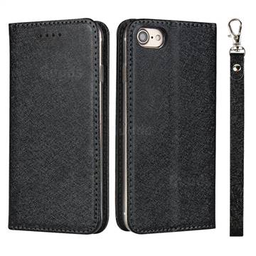 Ultra Slim Magnetic Automatic Suction Silk Lanyard Leather Flip Cover for iPhone 8 / 7 (4.7 inch) - Black