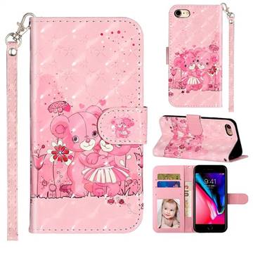 Pink Bear 3D Leather Phone Holster Wallet Case for iPhone 8 / 7 (4.7 inch)