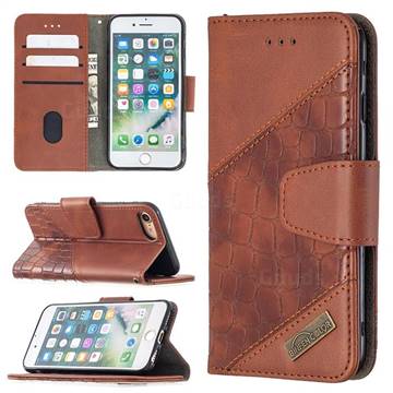 BinfenColor BF04 Color Block Stitching Crocodile Leather Case Cover for iPhone 8 / 7 (4.7 inch) - Brown