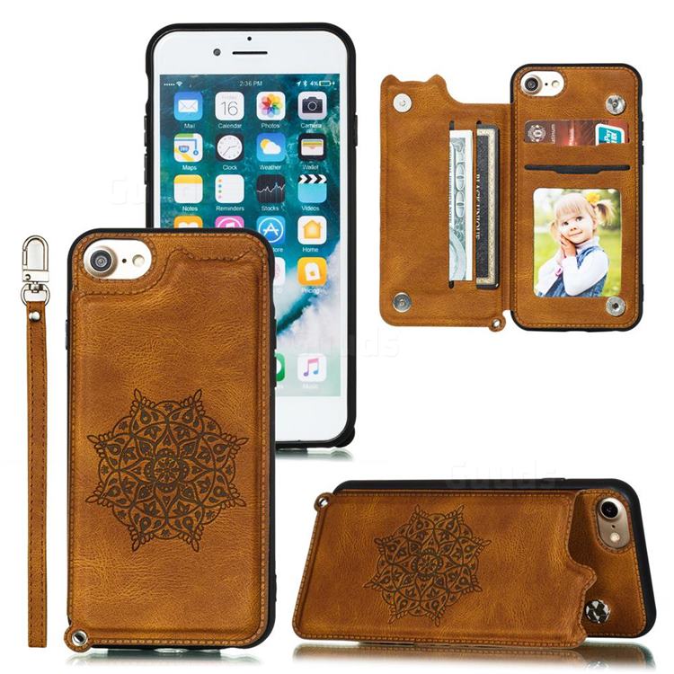 Luxury Mandala Multi-function Magnetic Card Slots Stand Leather Back Cover for iPhone 8 / 7 (4.7 inch) - Brown