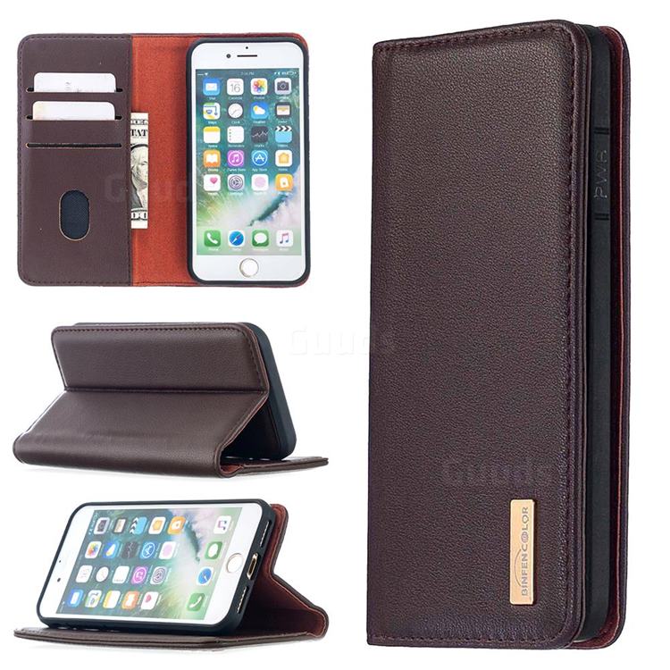 Binfen Color BF06 Luxury Classic Genuine Leather Detachable Magnet Holster Cover for iPhone 8 / 7 (4.7 inch) - Dark Brown