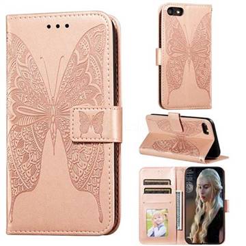Intricate Embossing Vivid Butterfly Leather Wallet Case for iPhone 8 / 7 (4.7 inch) - Rose Gold
