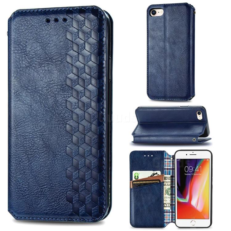Ultra Slim Fashion Business Card Magnetic Automatic Suction Leather Flip Cover for iPhone 8 / 7 (4.7 inch) - Dark Blue
