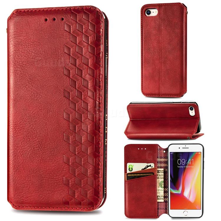 Ultra Slim Fashion Business Card Magnetic Automatic Suction Leather Flip Cover for iPhone 8 / 7 (4.7 inch) - Red