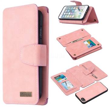Binfen Color BF07 Frosted Zipper Bag Multifunction Leather Phone Wallet for iPhone 8 / 7 (4.7 inch) - Pink