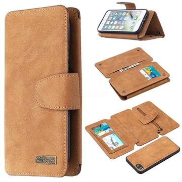 Binfen Color BF07 Frosted Zipper Bag Multifunction Leather Phone Wallet for iPhone 8 / 7 (4.7 inch) - Brown