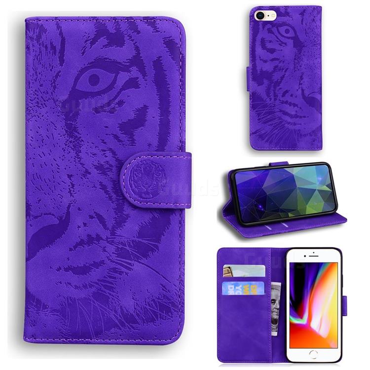 Intricate Embossing Tiger Face Leather Wallet Case for iPhone 8 / 7 (4.7 inch) - Purple