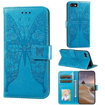 Intricate Embossing Rose Flower Butterfly Leather Wallet Case for iPhone 8 / 7 (4.7 inch) - Blue