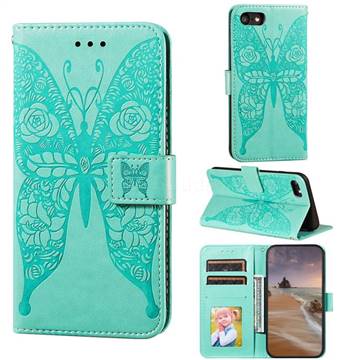 Intricate Embossing Rose Flower Butterfly Leather Wallet Case for iPhone 8 / 7 (4.7 inch) - Green