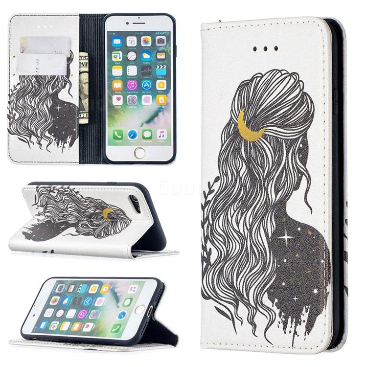 Girl with Long Hair Slim Magnetic Attraction Wallet Flip Cover for iPhone 8 / 7 (4.7 inch)
