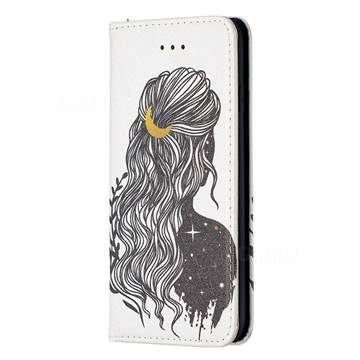 Girl with Long Hair Slim Magnetic Attraction Wallet Flip Cover for