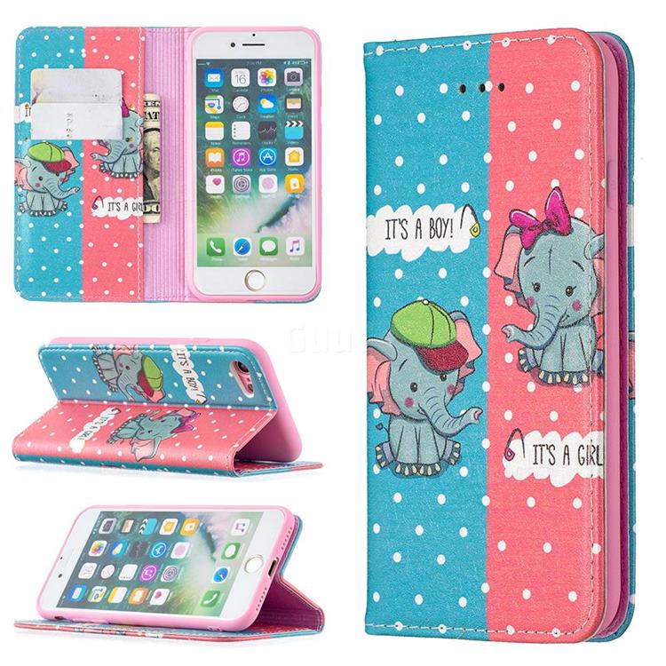 Elephant Boy and Girl Slim Magnetic Attraction Wallet Flip Cover for iPhone 8 / 7 (4.7 inch)