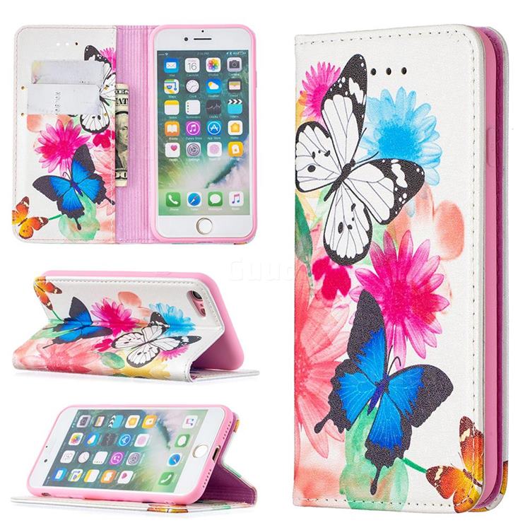 Flying Butterflies Slim Magnetic Attraction Wallet Flip Cover for iPhone 8 / 7 (4.7 inch)