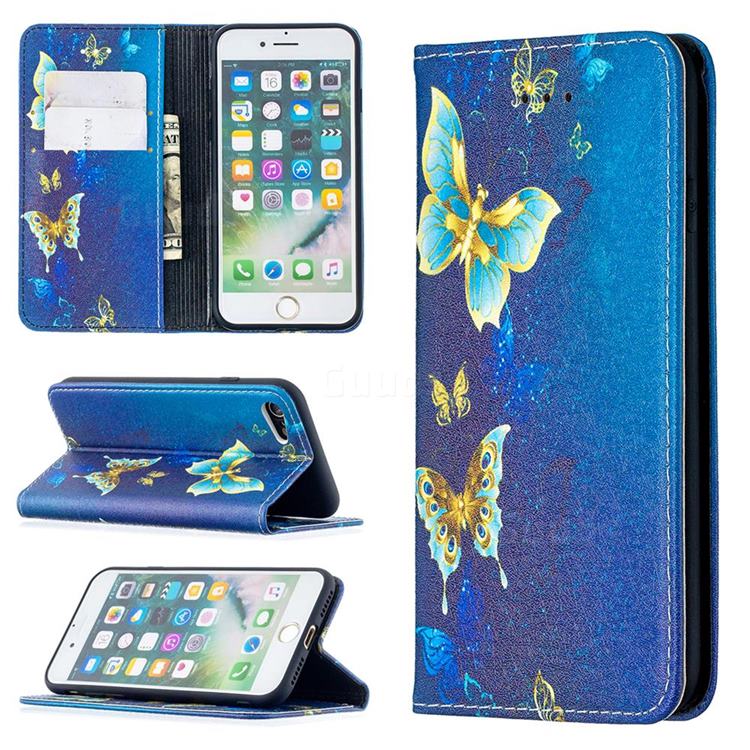 Gold Butterfly Slim Magnetic Attraction Wallet Flip Cover for iPhone 8 / 7 (4.7 inch)