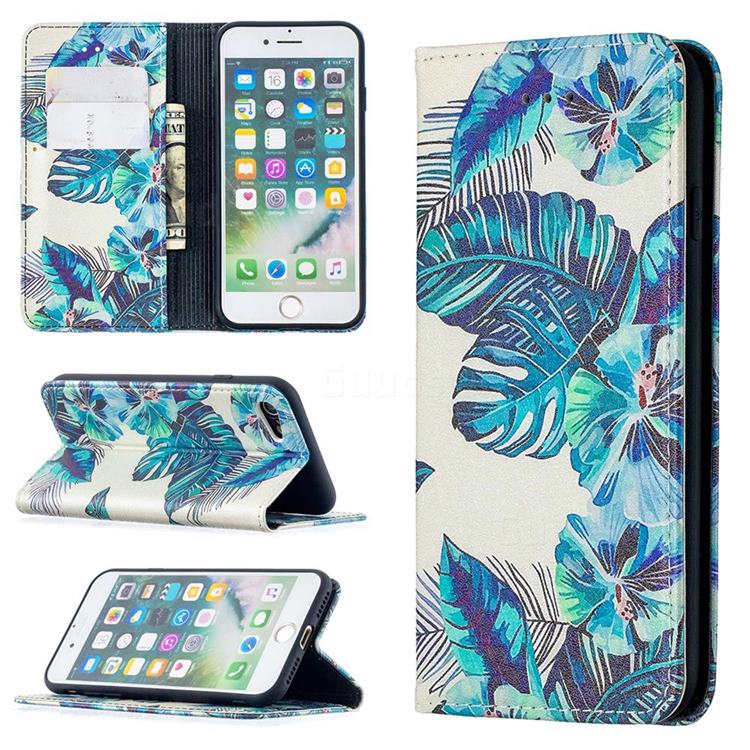 Blue Leaf Slim Magnetic Attraction Wallet Flip Cover for iPhone 8 / 7 (4.7 inch)