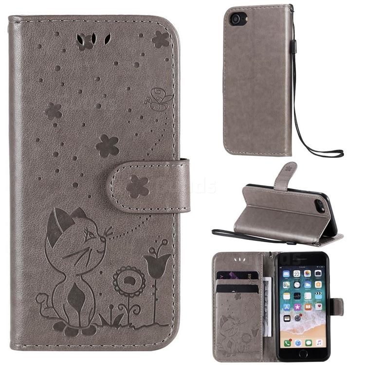 Embossing Bee and Cat Leather Wallet Case for iPhone 8 / 7 (4.7 inch) - Gray