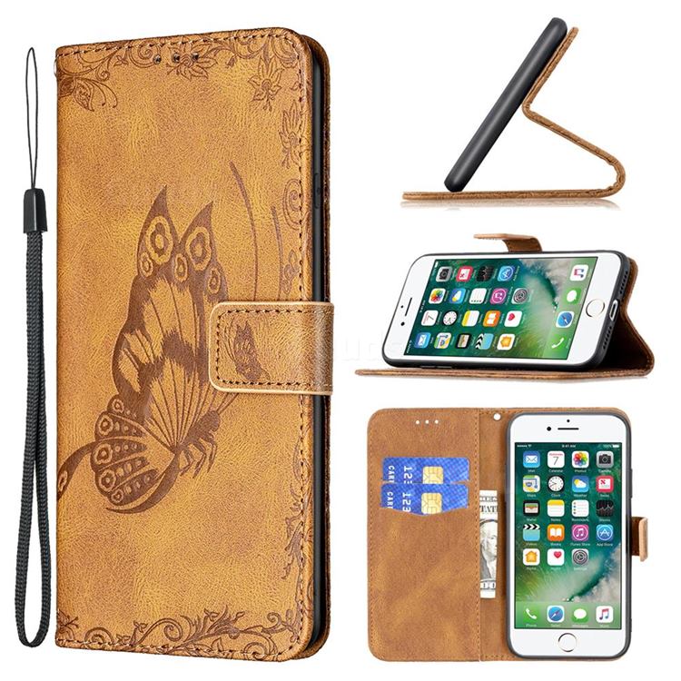 Binfen Color Imprint Vivid Butterfly Leather Wallet Case for iPhone 8 / 7 (4.7 inch) - Brown