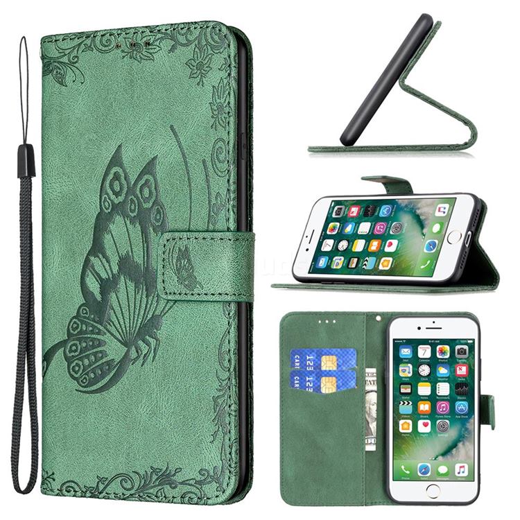 Binfen Color Imprint Vivid Butterfly Leather Wallet Case for iPhone 8 / 7 (4.7 inch) - Green