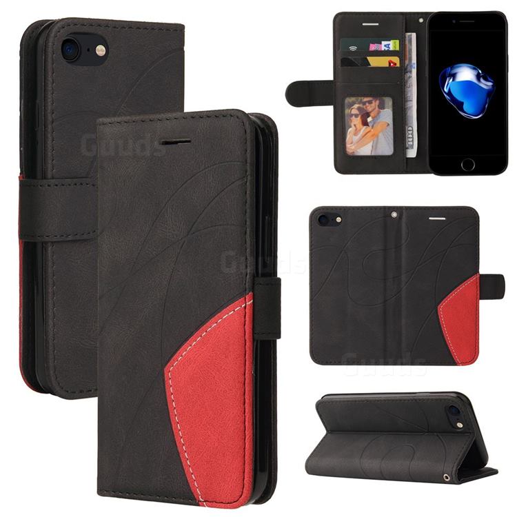 Luxury Two-color Stitching Leather Wallet Case Cover for iPhone 8 / 7 (4.7 inch) - Black
