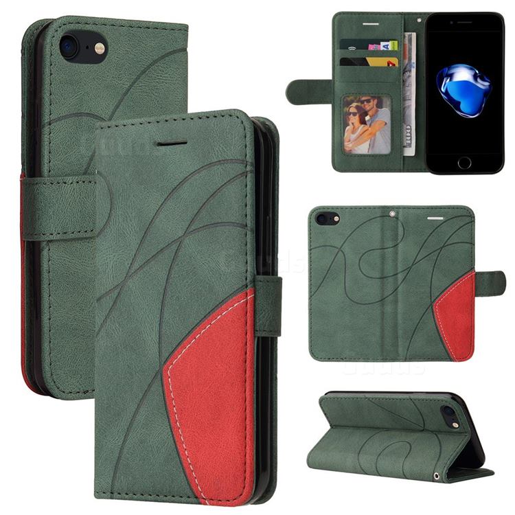 Luxury Two-color Stitching Leather Wallet Case Cover for iPhone 8 / 7 (4.7 inch) - Green