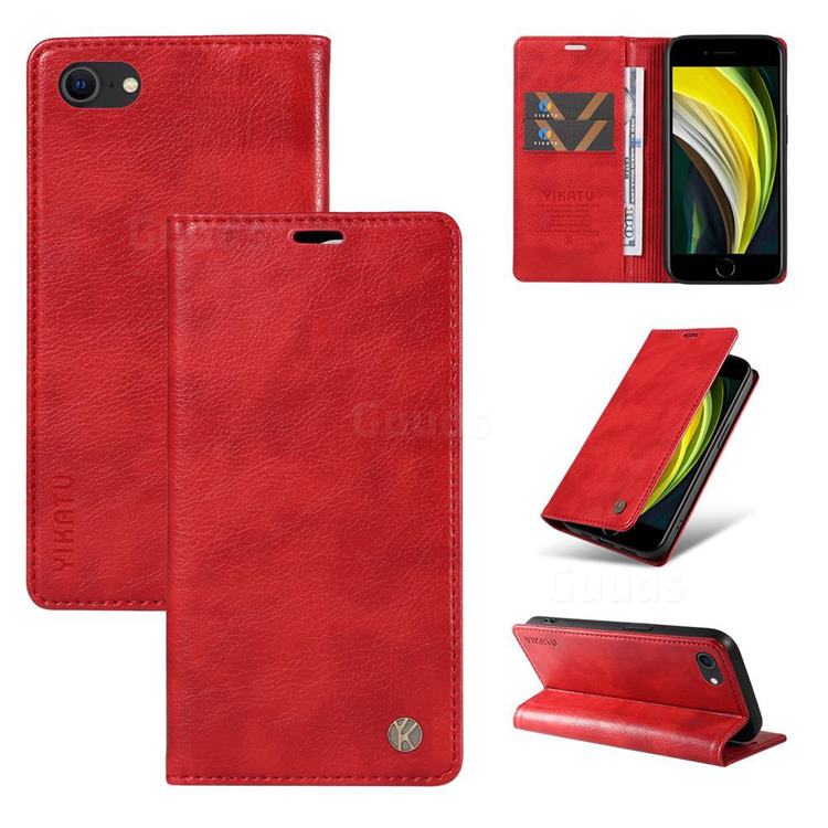 YIKATU Litchi Card Magnetic Automatic Suction Leather Flip Cover for iPhone 8 / 7 (4.7 inch) - Bright Red