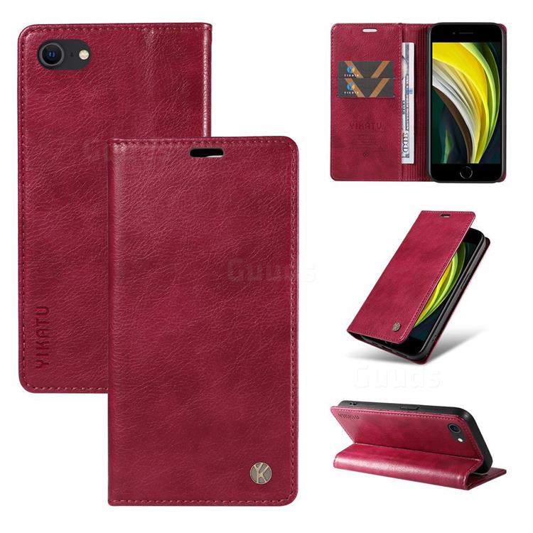 YIKATU Litchi Card Magnetic Automatic Suction Leather Flip Cover for iPhone 8 / 7 (4.7 inch) - Wine Red