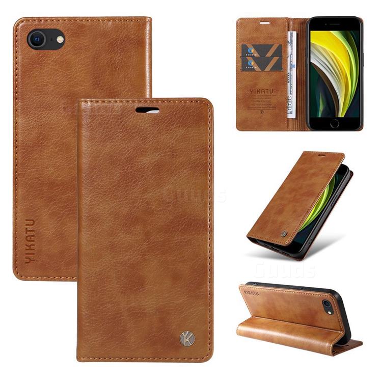 YIKATU Litchi Card Magnetic Automatic Suction Leather Flip Cover for iPhone 8 / 7 (4.7 inch) - Brown