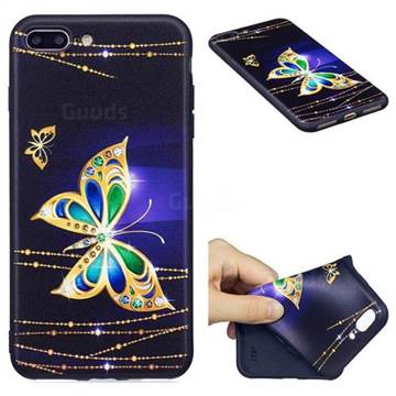 Golden Shining Butterfly 3D Embossed Relief Black Soft Back Cover for iPhone 8 Plus / 7 Plus 8P 7P(5.5 inch)