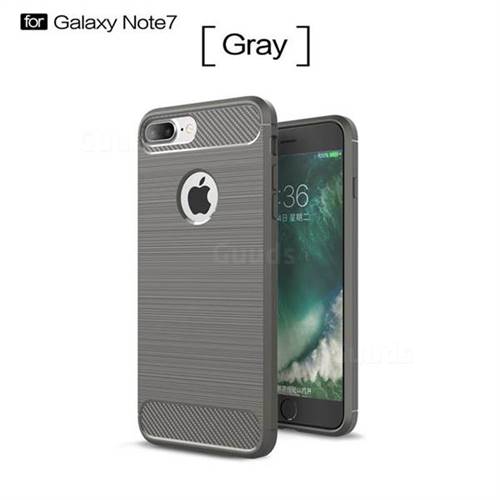 Luxury Carbon Fiber Brushed Wire Drawing Silicone TPU Back Cover for iPhone 8 Plus / 7 Plus 8P 7P(5.5 inch) (Gray)