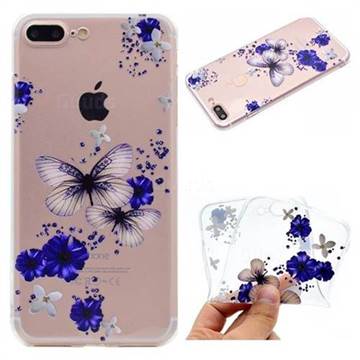 Blue Butterfly Flowers Super Clear Soft TPU Back Cover for iPhone 8 Plus / 7 Plus 7P(5.5 inch)