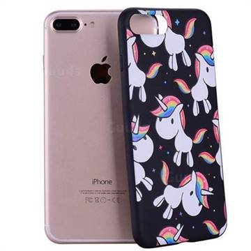 Rainbow Unicorn 3D Embossed Relief Black Soft Back Cover for iPhone 8 Plus / 7 Plus 7P(5.5 inch)