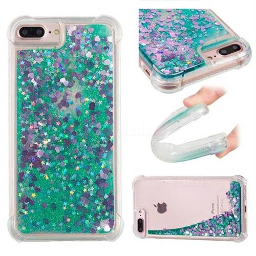 Dynamic Liquid Glitter Sand Quicksand TPU Case for iPhone 8 Plus / 7 Plus 7P(5.5 inch) - Green Love Heart