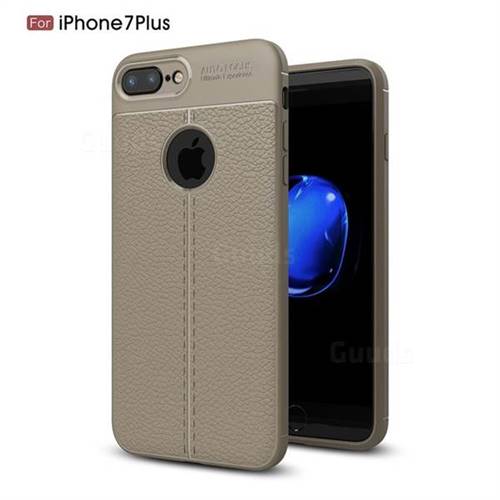 Luxury Auto Focus Litchi Texture Silicone TPU Back Cover for iPhone 8 Plus / 7 Plus 7P(5.5 inch) - Gray