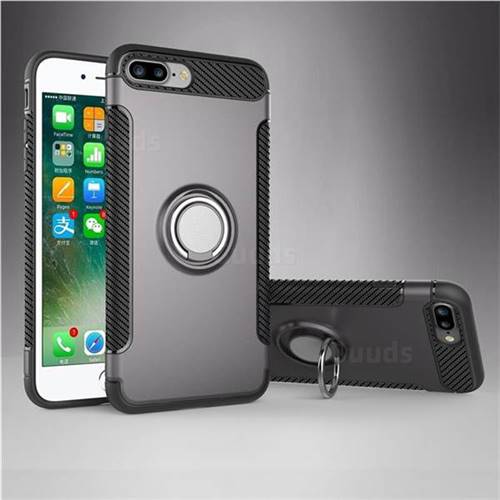 Armor Anti Drop Carbon PC + Silicon Invisible Ring Holder Phone Case for iPhone 8 Plus / 7 Plus 7P(5.5 inch) - Grey