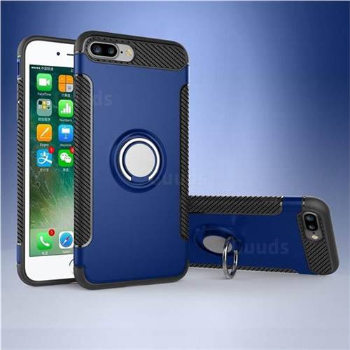 Armor Anti Drop Carbon PC + Silicon Invisible Ring Holder Phone Case for iPhone 8 Plus / 7 Plus 7P(5.5 inch) - Sapphire