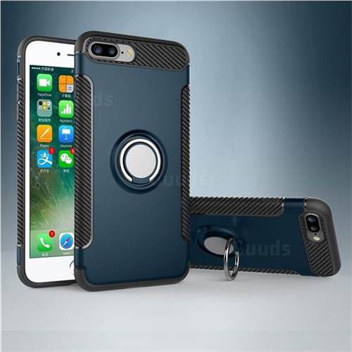 Armor Anti Drop Carbon PC + Silicon Invisible Ring Holder Phone Case for iPhone 8 Plus / 7 Plus 7P(5.5 inch) - Navy