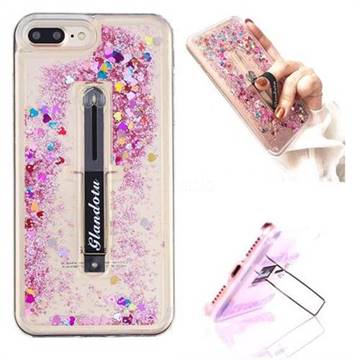 Concealed Ring Holder Stand Glitter Quicksand Dynamic Liquid Phone Case for iPhone 8 Plus / 7 Plus 7P(5.5 inch) - Rose