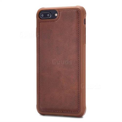 Luxury Shatter-resistant Leather Coated Phone Back Cover for iPhone 8 Plus / 7 Plus 7P(5.5 inch) - Coffee