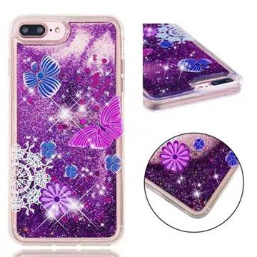 Purple Flower Butterfly Dynamic Liquid Glitter Quicksand Soft TPU Case for iPhone 8 Plus / 7 Plus 7P(5.5 inch)