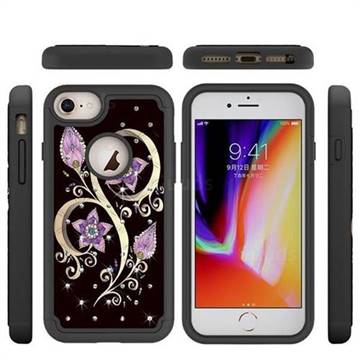 Peacock Flower Studded Rhinestone Bling Diamond Shock Absorbing Hybrid Defender Rugged Phone Case Cover for iPhone 8 Plus / 7 Plus 7P(5.5 inch)