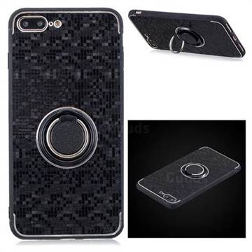 Luxury Mosaic Metal Silicone Invisible Ring Holder Soft Phone Case for iPhone 8 Plus / 7 Plus 7P(5.5 inch) - Black