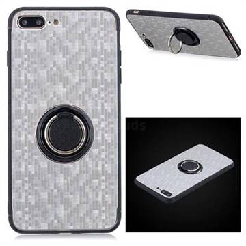 Luxury Mosaic Metal Silicone Invisible Ring Holder Soft Phone Case for iPhone 8 Plus / 7 Plus 7P(5.5 inch) - Titanium Silver