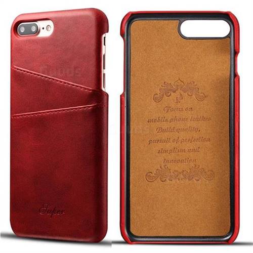 Suteni Retro Classic Card Slots Calf Leather Coated Back Cover for iPhone 8 Plus / 7 Plus 7P(5.5 inch) - Red