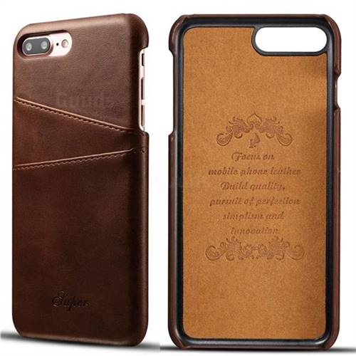 Suteni Retro Classic Card Slots Calf Leather Coated Back Cover for iPhone 8 Plus / 7 Plus 7P(5.5 inch) - Brown