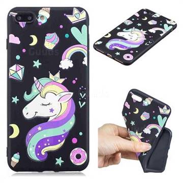 Candy Unicorn 3D Embossed Relief Black TPU Cell Phone Back Cover for iPhone 8 Plus / 7 Plus 7P(5.5 inch)
