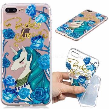 Blue Flower Unicorn Clear Varnish Soft Phone Back Cover for iPhone 8 Plus / 7 Plus 7P(5.5 inch)