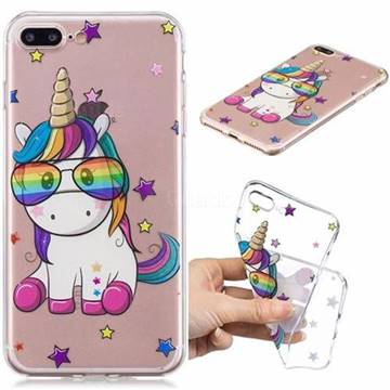 Glasses Unicorn Clear Varnish Soft Phone Back Cover for iPhone 8 Plus / 7 Plus 7P(5.5 inch)
