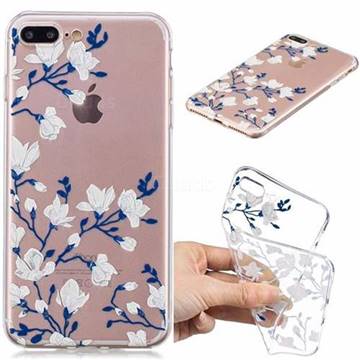 Magnolia Flower Clear Varnish Soft Phone Back Cover for iPhone 8 Plus / 7 Plus 7P(5.5 inch)