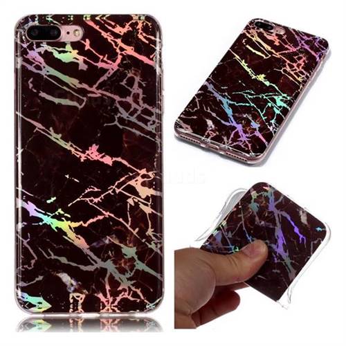 Black Brown Marble Pattern Bright Color Laser Soft TPU Case for iPhone 8 Plus / 7 Plus 7P(5.5 inch)