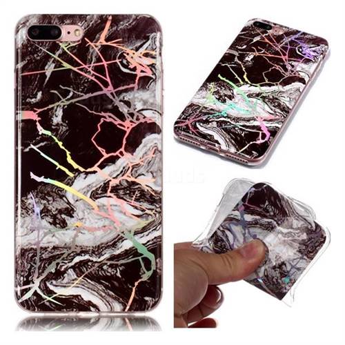 White Black Marble Pattern Bright Color Laser Soft TPU Case for iPhone 8 Plus / 7 Plus 7P(5.5 inch)